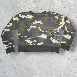 Dickies Girl Camo Knit Sweater Green Pullover Crewneck Acrylic Size L